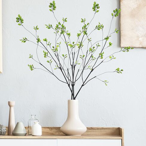 Gorqo 4 Pcs Faux Greenery Stems Branches for Vases, 47 Inch, 4-Way 12-Port Fake Ficus Twigs Stems and Branches for Vase, Realistic Ficus Branches Fake Eucalyptus Stems for Vase Fillers, Home Decor in Saudi Arabia