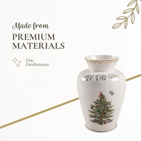 Spode Christmas Tree Gold Vase, Round Bouquet Shape with 22 Karat Gold Accents - 8" H x 5.5" L Porcelain Holiday Floral Holder for Centerpieces & Seasonal Table Décor - Elegant Housewarming Gift in Saudi Arabia