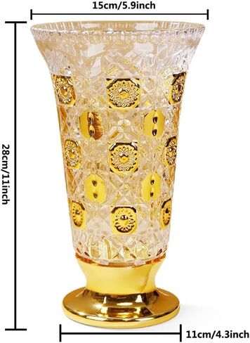 Hand Painted Gold Vase 11 inch Tall for Centerpieces,Kitchen,Office, Living Room,Wedding,Perfect Home Decor Glass Vase. in Saudi Arabia