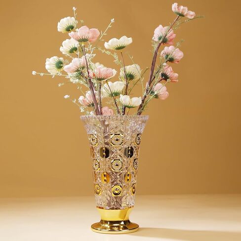 Hand Painted Gold Vase 11 inch Tall for Centerpieces,Kitchen,Office, Living Room,Wedding,Perfect Home Decor Glass Vase. in Saudi Arabia