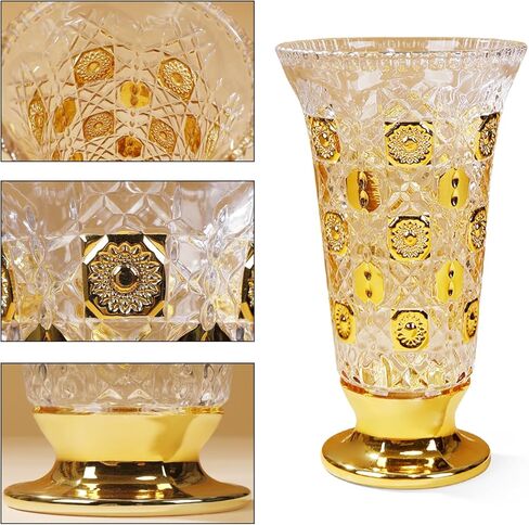 Hand Painted Gold Vase 11 inch Tall for Centerpieces,Kitchen,Office, Living Room,Wedding,Perfect Home Decor Glass Vase. in Saudi Arabia