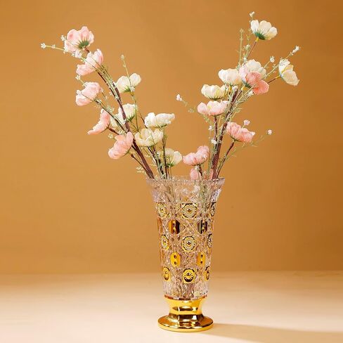Hand Painted Gold Vase 11 inch Tall for Centerpieces,Kitchen,Office, Living Room,Wedding,Perfect Home Decor Glass Vase. in Saudi Arabia