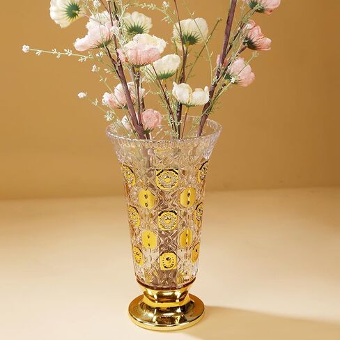 Hand Painted Gold Vase 11 inch Tall for Centerpieces,Kitchen,Office, Living Room,Wedding,Perfect Home Decor Glass Vase. in Saudi Arabia