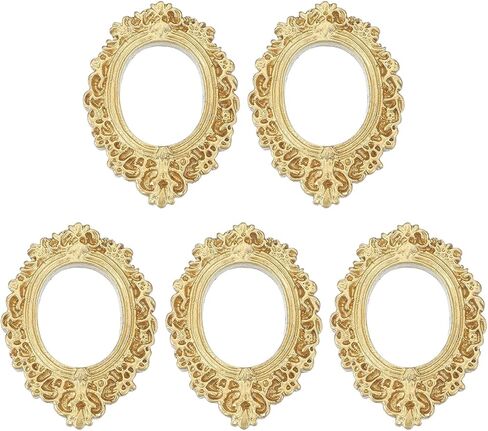 uxcell 5pcs Vintage Resin Picture Frames, Mini Tiny Photo Frame Rectangle Jewelry Display Prop for DIY Table Top Photography Wedding Decor, Gold, 0.9 x 0.8 in Saudi Arabia