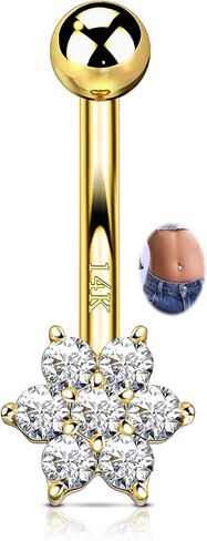 CM Crareesi Mania 14K Gold Belly Button Rings,14G Belly Piercing Jewelry Gold, 14K Solid Yellow Gold Belly Rings Flower Cute Navel Rings 10mm in Saudi Arabia