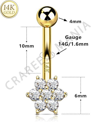 CM Crareesi Mania 14K Gold Belly Button Rings,14G Belly Piercing Jewelry Gold, 14K Solid Yellow Gold Belly Rings Flower Cute Navel Rings 10mm in Saudi Arabia