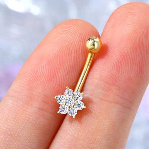 CM Crareesi Mania 14K Gold Belly Button Rings,14G Belly Piercing Jewelry Gold, 14K Solid Yellow Gold Belly Rings Flower Cute Navel Rings 10mm in Saudi Arabia