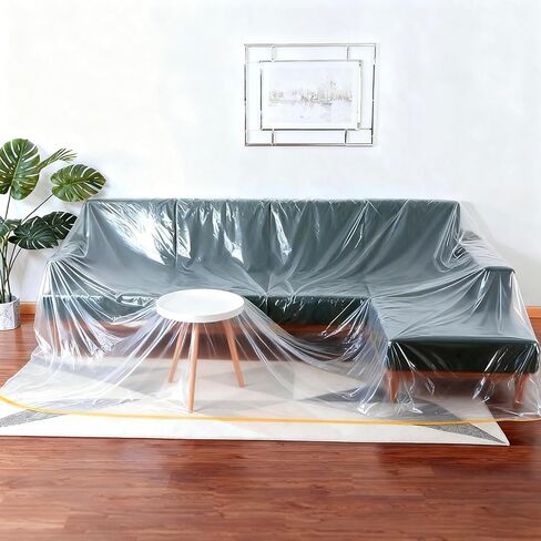 uxcell 65.6ft x 25.6" Plastic Sofa Couch Cover, Waterproof Furniture Protector Covers with Top Adhesive Strap for Sectional Sofa Bed Moving and Storage, Clear in Saudi Arabia