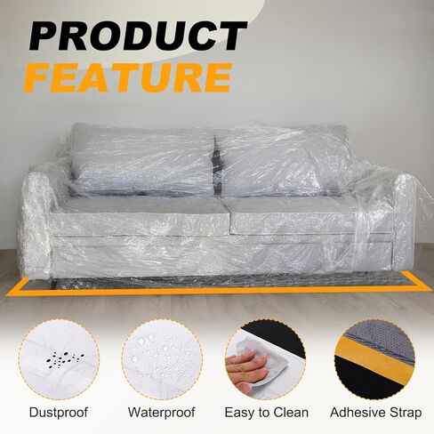 uxcell 65.6ft x 25.6" Plastic Sofa Couch Cover, Waterproof Furniture Protector Covers with Top Adhesive Strap for Sectional Sofa Bed Moving and Storage, Clear in Saudi Arabia