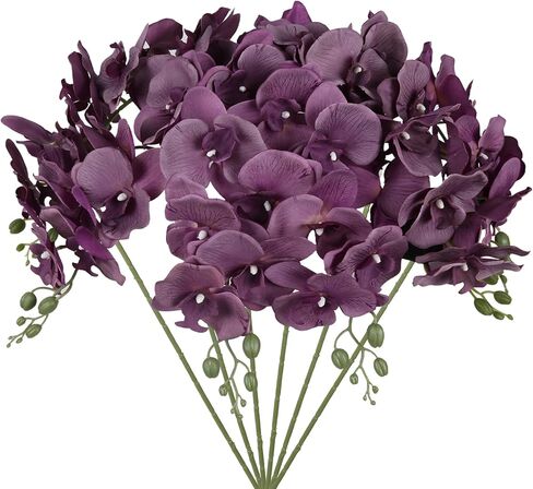 IPOPU 6Pcs White Orchids Artificial Flowers with 9 Large Blooms 37.4" Long Stem Fake Silk Orchid Look Real Flowers for Tall Vase Faux Orchids for Wedding Home Party Dining Table Centerpiece Decoration in Saudi Arabia