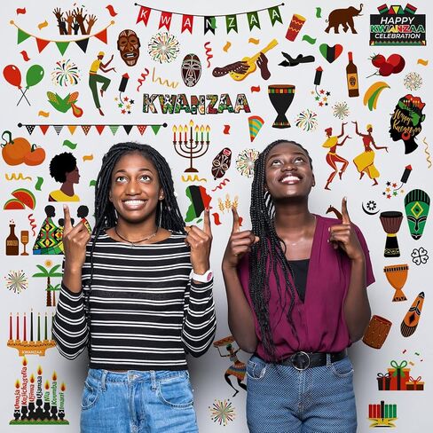 101 قطعة من ملصقات النوافذ Kwanzaa من Qeeenar، ملصقات لتزيين الجدران من Kwanzaa، ملصقات جدارية من شموع كينارا من الفينيل، شموع أمريكية أفريقية، ديكور حفلات العطلات، للفصول الدراسية المنزلية، 6 ورقات in Kuwait