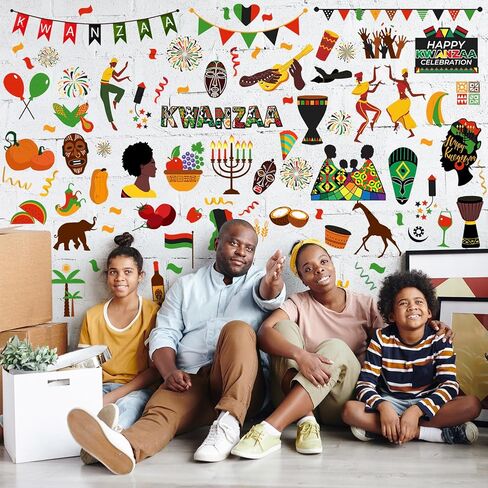 101 قطعة من ملصقات النوافذ Kwanzaa من Qeeenar، ملصقات لتزيين الجدران من Kwanzaa، ملصقات جدارية من شموع كينارا من الفينيل، شموع أمريكية أفريقية، ديكور حفلات العطلات، للفصول الدراسية المنزلية، 6 ورقات in Kuwait