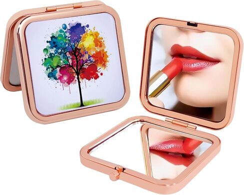 GLINTZ Compact Mirror, Handheld 2.8 inches Travel Makeup Mirror, 1X/2X Magnifying Square Pocket Makeup Mirror Rose Gold Butterfly in Saudi Arabia