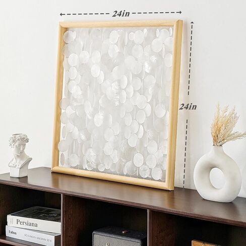 DHHOUSE 24x24 inch Handmade Capiz Shell Wall Art, Minimalist White Shell Wall Hanging with Wooden Frame, Coastal Wall Decor for Living Room, Bedroom in Saudi Arabia