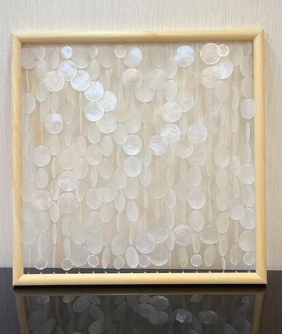 DHHOUSE 24x24 inch Handmade Capiz Shell Wall Art, Minimalist White Shell Wall Hanging with Wooden Frame, Coastal Wall Decor for Living Room, Bedroom in Saudi Arabia