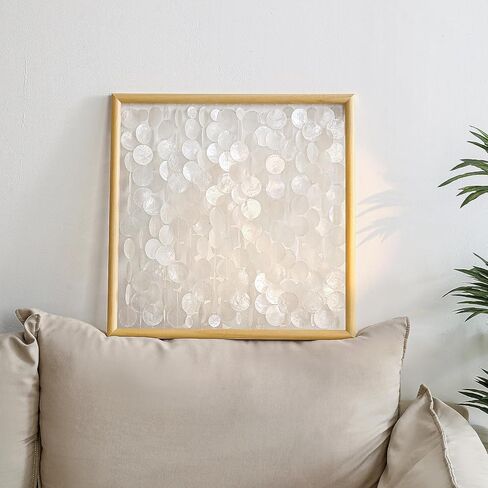 DHHOUSE 24x24 inch Handmade Capiz Shell Wall Art, Minimalist White Shell Wall Hanging with Wooden Frame, Coastal Wall Decor for Living Room, Bedroom in Saudi Arabia