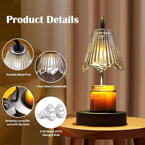 Black Candle Warmer Lamp, Electric Candle Warmer with Dimmable Light, Scented Wax Melter, No Smoke, with 2 Light Bulbs, Wax Melt Warmer for with Small Scented Candles, Home Decor in Saudi Arabia