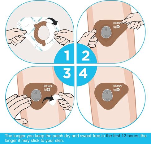 OK TAPE Over Patches لـ Dexcom G7، Stelo، لاصق مقاوم للماء ومضاد للحساسية، رقع مستشعر CGM، مقطوعة مسبقًا، خالية من الاهتراء، تبقى آمنة لمدة 10-14 يومًا، 15 قطعة in Kuwait