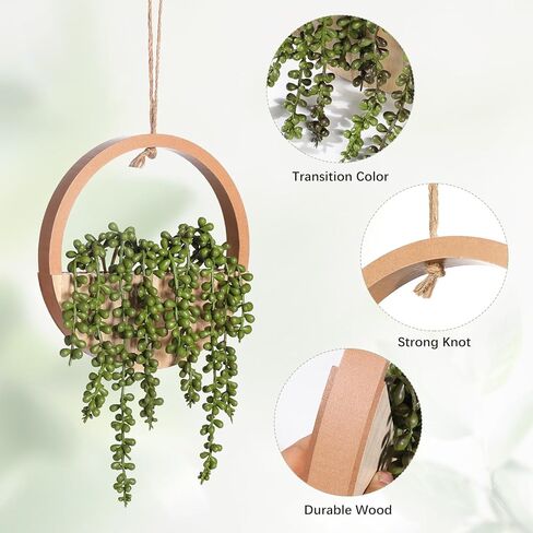 JUSTOYOU 2 قطعة نباتات معلقة وهمية عصارية صناعية خشبية معلقة زارع سلسلة اصطناعية من اللؤلؤ مع وعاء وحبل لغرفة المعيشة والحمام الداخلي والخارجي ديكور جدار بوهو in Kuwait