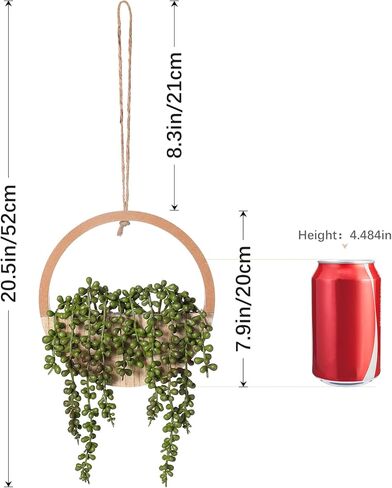 JUSTOYOU 2 قطعة نباتات معلقة وهمية عصارية صناعية خشبية معلقة زارع سلسلة اصطناعية من اللؤلؤ مع وعاء وحبل لغرفة المعيشة والحمام الداخلي والخارجي ديكور جدار بوهو in Kuwait
