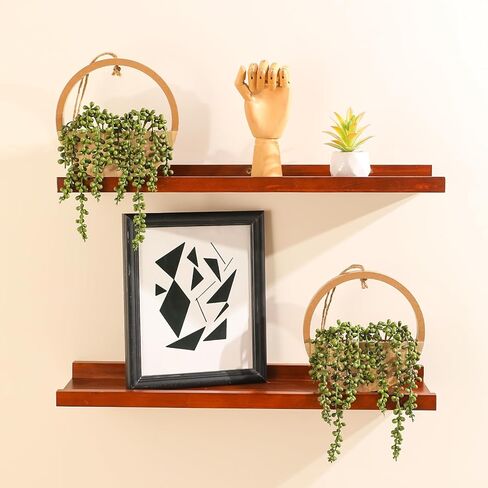 JUSTOYOU 2pcs Fake Hanging Plants Artificial Succulents Wooden Hanging Planter Artificial String of Pearls with Pot and Lanyard for Living Room Bathroom Indoor Outdoor Boho Wall Decor in Saudi Arabia