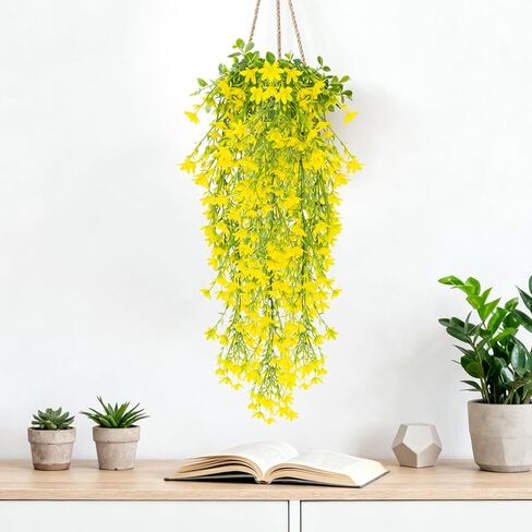 RAINFLOW Thanksgiving Artificial Hanging Flowers for Outdoors Yellow Fake Winter Jasmine Vines, Small Wild Flowers for Wall Shelf Living Room Balcony Garden Wedding Indoor Outdoor Patio Decor in Saudi Arabia
