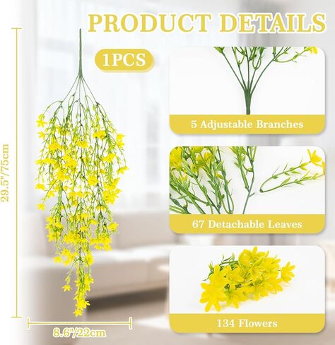 RAINFLOW Thanksgiving Artificial Hanging Flowers for Outdoors Yellow Fake Winter Jasmine Vines, Small Wild Flowers for Wall Shelf Living Room Balcony Garden Wedding Indoor Outdoor Patio Decor in Saudi Arabia