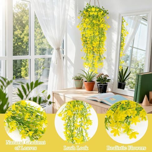 RAINFLOW Thanksgiving Artificial Hanging Flowers for Outdoors Yellow Fake Winter Jasmine Vines, Small Wild Flowers for Wall Shelf Living Room Balcony Garden Wedding Indoor Outdoor Patio Decor in Saudi Arabia