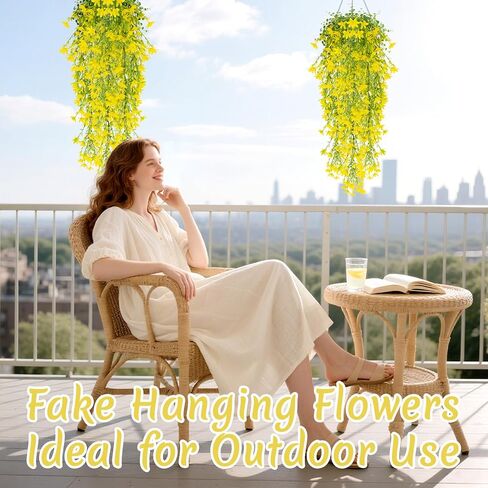 RAINFLOW Thanksgiving Artificial Hanging Flowers for Outdoors Yellow Fake Winter Jasmine Vines, Small Wild Flowers for Wall Shelf Living Room Balcony Garden Wedding Indoor Outdoor Patio Decor in Saudi Arabia
