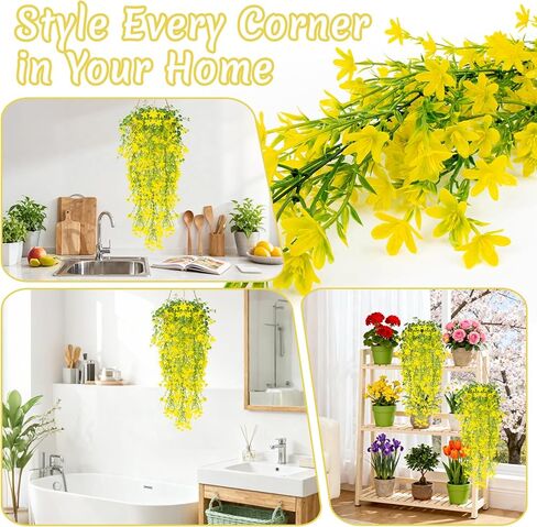 RAINFLOW Thanksgiving Artificial Hanging Flowers for Outdoors Yellow Fake Winter Jasmine Vines, Small Wild Flowers for Wall Shelf Living Room Balcony Garden Wedding Indoor Outdoor Patio Decor in Saudi Arabia