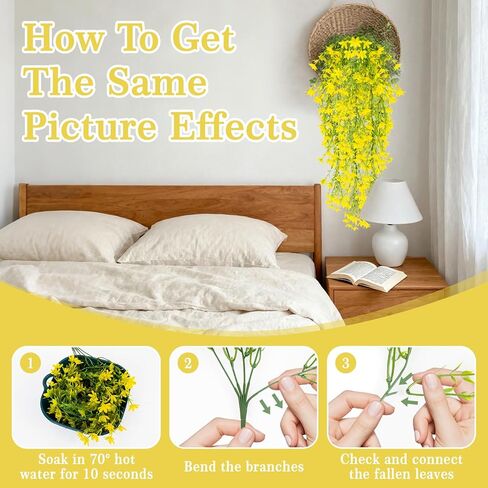 RAINFLOW Thanksgiving Artificial Hanging Flowers for Outdoors Yellow Fake Winter Jasmine Vines, Small Wild Flowers for Wall Shelf Living Room Balcony Garden Wedding Indoor Outdoor Patio Decor in Saudi Arabia