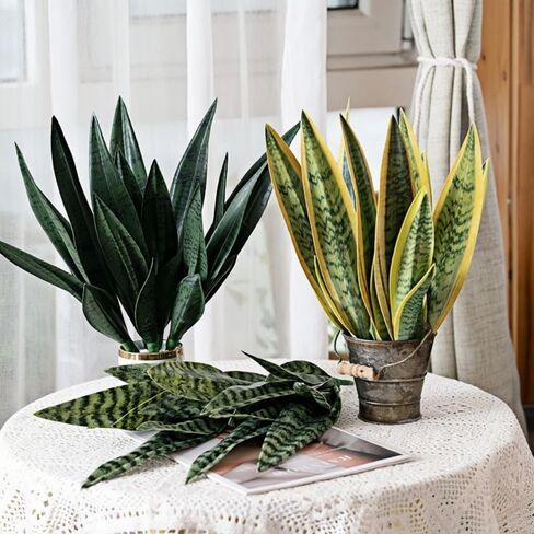Artificial Snake Plants,Faux Snake Plant 14" Tropical Fake Plants Mini Tongue Plant for Home, Office & Garden Décor,Without Vase (4pcs) (Yellow-Green) in Saudi Arabia