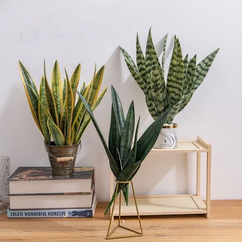 Artificial Snake Plants,Faux Snake Plant 14" Tropical Fake Plants Mini Tongue Plant for Home, Office & Garden Décor,Without Vase (4pcs) (Yellow-Green) in Saudi Arabia