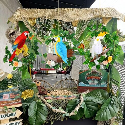 Gueevin 3 Set Tropical Bird Decorations Tropical Birds Honeycomb Parrot Beach Luau Tiki Bar Summer Party Decor with Artificial Vines Flowers for Jungle Theme Rainforest Birthday Home Hanging Decor in Saudi Arabia