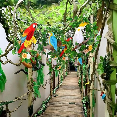 Gueevin 3 Set Tropical Bird Decorations Tropical Birds Honeycomb Parrot Beach Luau Tiki Bar Summer Party Decor with Artificial Vines Flowers for Jungle Theme Rainforest Birthday Home Hanging Decor in Saudi Arabia