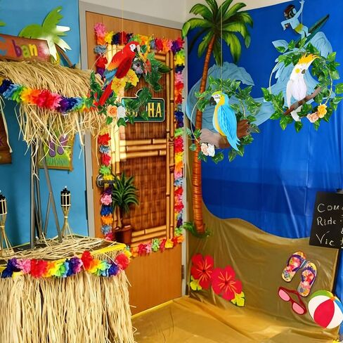 Gueevin 3 Set Tropical Bird Decorations Tropical Birds Honeycomb Parrot Beach Luau Tiki Bar Summer Party Decor with Artificial Vines Flowers for Jungle Theme Rainforest Birthday Home Hanging Decor in Saudi Arabia