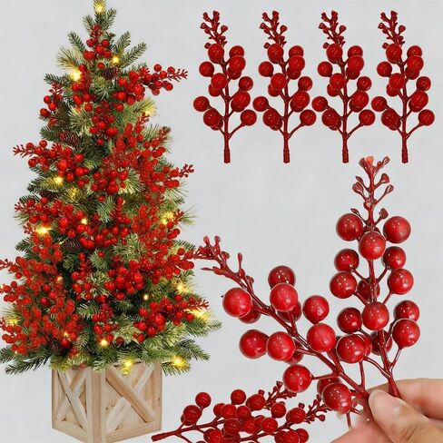 5.1inches Artificial Red Berry Stems Christmas Berry Picks Holly Berries Branches Fake Flower DIY Xmas Tree Party Decoration Supplies in Saudi Arabia
