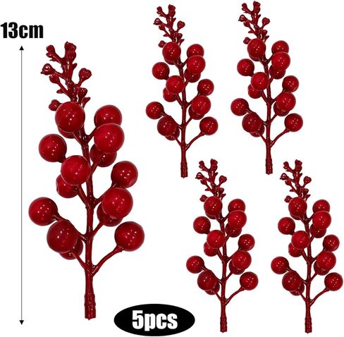 5.1inches Artificial Red Berry Stems Christmas Berry Picks Holly Berries Branches Fake Flower DIY Xmas Tree Party Decoration Supplies in Saudi Arabia