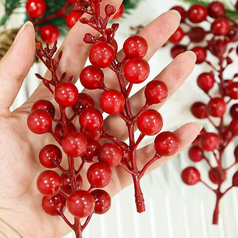 5.1inches Artificial Red Berry Stems Christmas Berry Picks Holly Berries Branches Fake Flower DIY Xmas Tree Party Decoration Supplies in Saudi Arabia