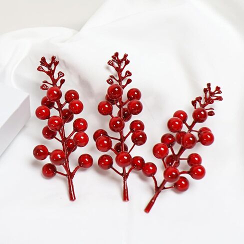 5.1inches Artificial Red Berry Stems Christmas Berry Picks Holly Berries Branches Fake Flower DIY Xmas Tree Party Decoration Supplies in Saudi Arabia