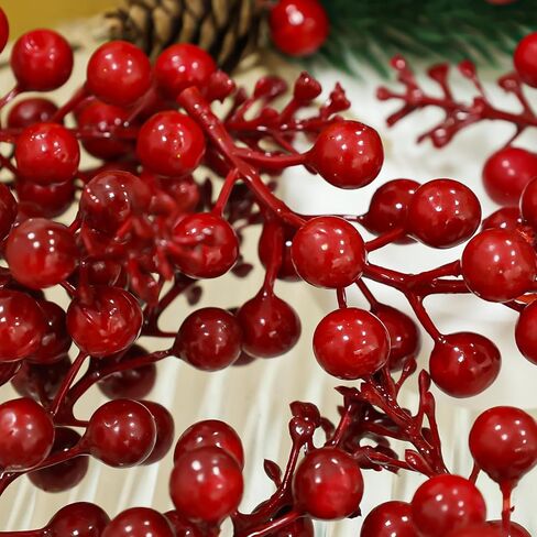 5.1inches Artificial Red Berry Stems Christmas Berry Picks Holly Berries Branches Fake Flower DIY Xmas Tree Party Decoration Supplies in Saudi Arabia