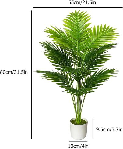 Rozwkeo Artificial Areca Palm Plant Fake Tropical Tree Perfect Faux Plants in Pot for Indoor Outdoor House Home Office Wedding Garden Modern Decoration Housewarming Gift (80cm Tall Palm) in Saudi Arabia