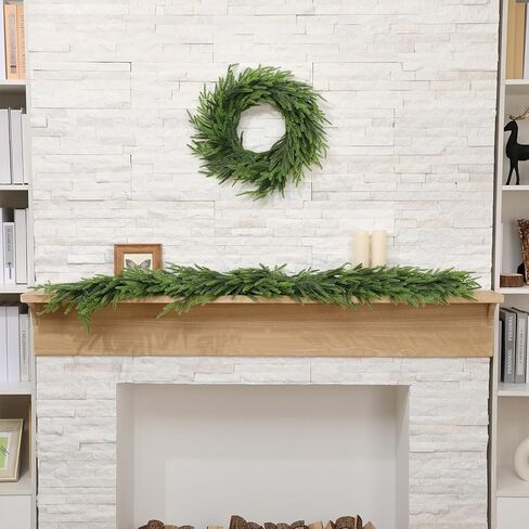 Moucuny 30 Pcs Christmas Norfolk Pine Branches with Lights 18" 24 Artificial Norfolk Stems Branches 6 Lighted Stems for Vases Xmas DIY Garland Wreath Home Centerpiece Table Decorations in Saudi Arabia