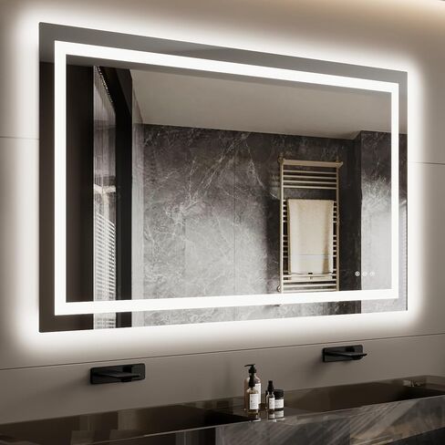 مرآة زينة LED مقاس 40x32 للحمام، إضاءة خلفية وأمامية مزدوجة، 3CCT قابلة للتعتيم، مضادة للضباب، زجاج مقسى مقاوم للكسر، معتمدة من ETL، ميزة الذاكرة، مرآة حائط حديثة بدون إطار مع أضواء in Saudi Arabia