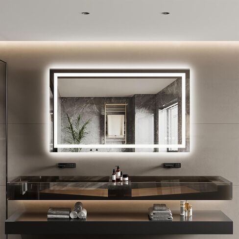 مرآة زينة LED مقاس 40x32 للحمام، إضاءة خلفية وأمامية مزدوجة، 3CCT قابلة للتعتيم، مضادة للضباب، زجاج مقسى مقاوم للكسر، معتمدة من ETL، ميزة الذاكرة، مرآة حائط حديثة بدون إطار مع أضواء in Saudi Arabia