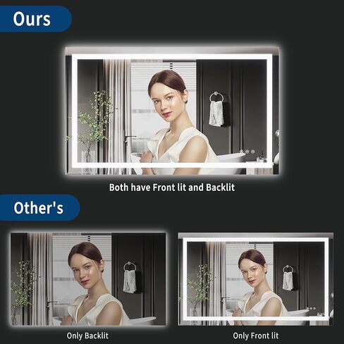 مرآة زينة LED مقاس 40x32 للحمام، إضاءة خلفية وأمامية مزدوجة، 3CCT قابلة للتعتيم، مضادة للضباب، زجاج مقسى مقاوم للكسر، معتمدة من ETL، ميزة الذاكرة، مرآة حائط حديثة بدون إطار مع أضواء in Saudi Arabia