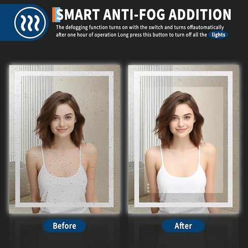 مرآة زينة LED مقاس 40x32 للحمام، إضاءة خلفية وأمامية مزدوجة، 3CCT قابلة للتعتيم، مضادة للضباب، زجاج مقسى مقاوم للكسر، معتمدة من ETL، ميزة الذاكرة، مرآة حائط حديثة بدون إطار مع أضواء in Saudi Arabia