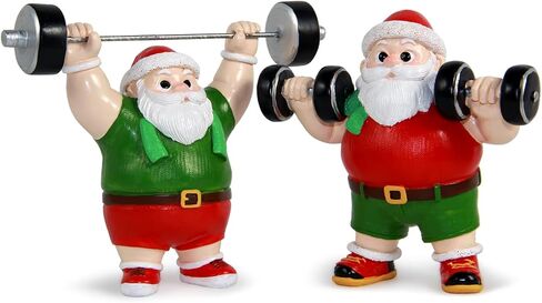 snaxuda Christmas Figurines, 2pcs Santa Claus Weightlifter Dumbbell Ornaments Bodybuilder Ornament Resin Santa Figurines for Xmas Decoration Christmas Party Supplies in Saudi Arabia