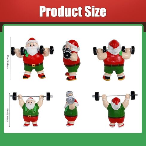 snaxuda Christmas Figurines, 2pcs Santa Claus Weightlifter Dumbbell Ornaments Bodybuilder Ornament Resin Santa Figurines for Xmas Decoration Christmas Party Supplies in Saudi Arabia
