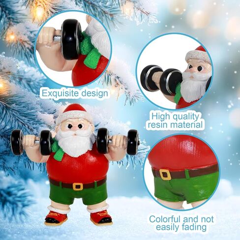 snaxuda Christmas Figurines, 2pcs Santa Claus Weightlifter Dumbbell Ornaments Bodybuilder Ornament Resin Santa Figurines for Xmas Decoration Christmas Party Supplies in Saudi Arabia